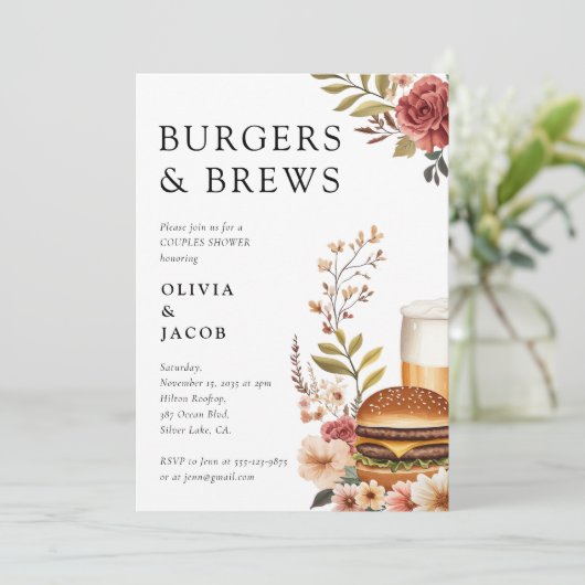 Burgers and Brews Couples Einladung (Stehend Vorderseite)