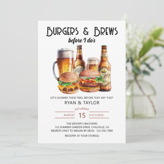 Burgers and Brews Summer GRILLEN Polterabend Einladung (Stehend Vorderseite)