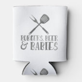 Burgers, Beer und Babies GRILLEN Baby Shower Dosenkühler (Vorderseite)