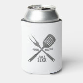 Burgers, Beer und Babies GRILLEN Baby Shower Dosenkühler (Kanne Rückseite)