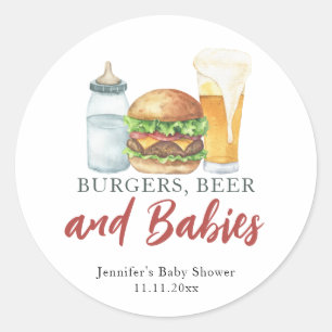 Burgers, Bier und Babys - Babyparty Runder Aufkleber