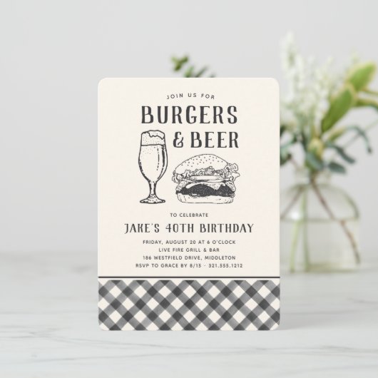 Burgers & Biere bei jeder Gelegenheit oder Geburts Einladung (Stehend Vorderseite)