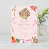 Burgers & Bows Hamburger GRILLEN Cookout Kinderdus Einladung (Stehend Vorderseite)