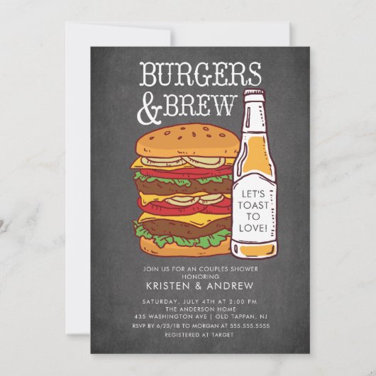 Burgers & Brew Couples Shower Invitation Einladung (Vorderseite)