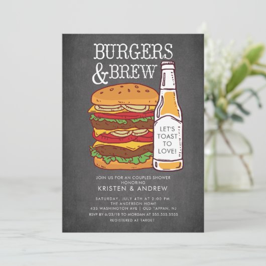 Burgers & Brew Couples Shower Invitation Einladung (Stehend Vorderseite)