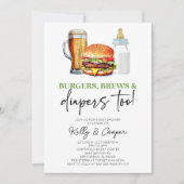 Burgers Brews and Diapers auch! Babyparty Einladung (Vorderseite)