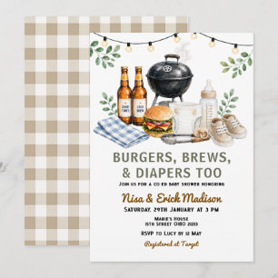Burgers, Brews & Diapers Too Baby Shower Einladung