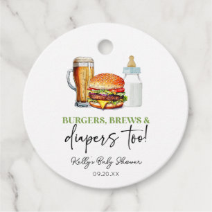 Burgers Brews und Windeln auch! Babyparty Geschenkanhänger