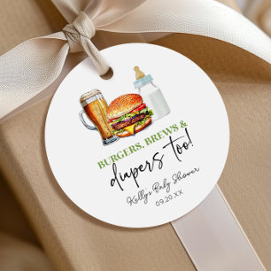 Burgers Brews und Windeln auch! Babyparty Geschenkanhänger