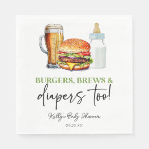 Burgers Brews und Windeln auch! Babyparty Serviette