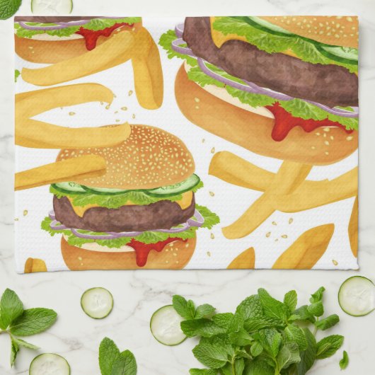 Burgers & Fries Geschirrtuch (Gefaltet)