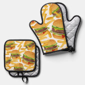 Burgers & Fries  Ofenhandschuh & Topflappen-Set (Vorderseite/Rückseite)