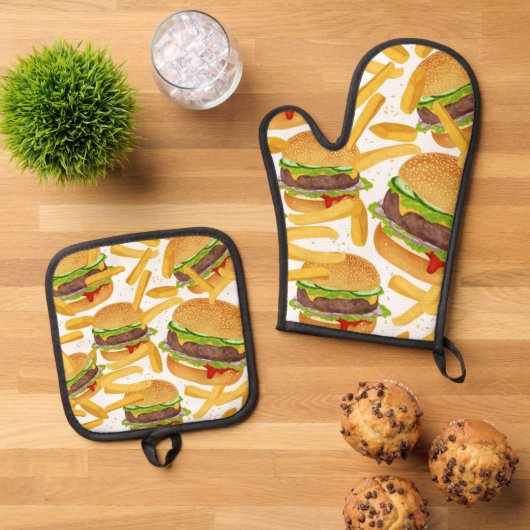 Burgers & Fries  Ofenhandschuh & Topflappen-Set (Oben Unten)