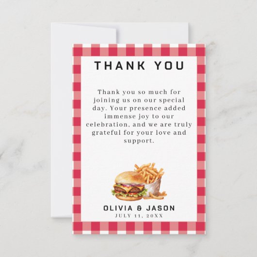 Burgers & Fries Picnic Polterabend Dankeskarte (Vorderseite)