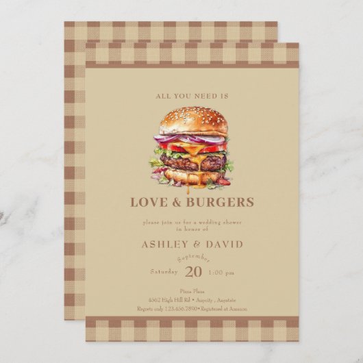 Burgers| GRILLEN | Dusche für Paare Einladung (Vorne/Hinten)