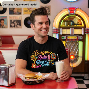 Burgers Shakes Rock 'n' Roll Neon Diner Grafik Tri-Blend Shirt