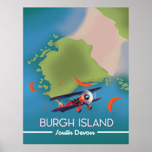 Burgh Island Devon travel map Poster