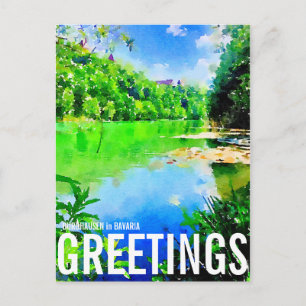Burghausen Wöhrsee Bayern Gruß Aquarell Postkarte