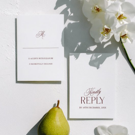 Burgindy & White Minimalist Wedding  RSVP Karte