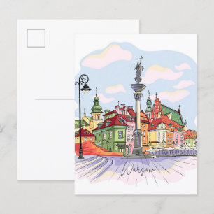 Burgplatz in Warschau Polen Illustration Postkarte