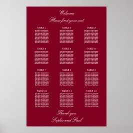 Burgund 12 Tabelle Hochzeitsstempelplakat Poster