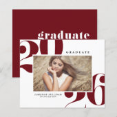 Burgund 2025 Fett Typografie Foto Abschluss (Vorne/Hinten)