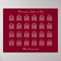 Burgund 24 Tisch Hochzeitsstühle Chart Poster