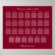 Burgund 27 Tisch Hochzeitsstühle Chart Poster