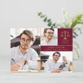 Burgund 3 Foto Law School Graduation Party Einladung (Stehend Vorderseite)