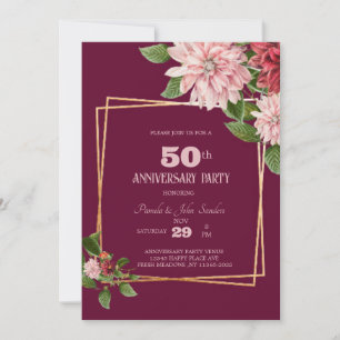 Burgund 50 Jahre   Geburtstag   Hochzeit Einladung
