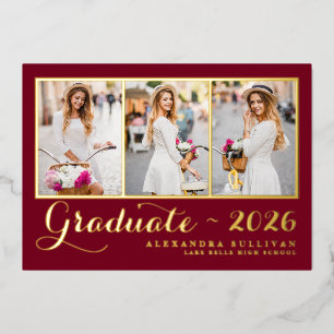 Burgund Abschlussjahrgang 2026 Fotocollage Abitur Folieneinladung