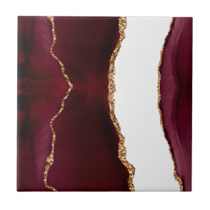 Burgund-Achat mit goldenen Glitteradern Fliese