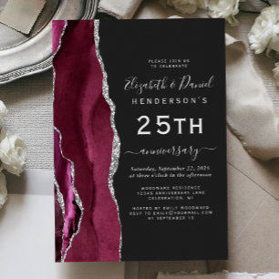 Burgund Agat Silber Dunkel 25. Hochzeitstag Einladung