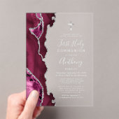 Burgund Agate Silver Text Erste Heilige Kommune Acryleinladungen (Insitu (Handheld))