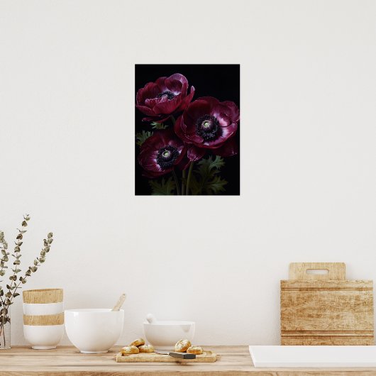 Burgund Anemone Blume Art Print Poster (Küche)