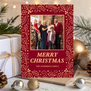 Burgund & Antik-Gold Familienfoto Weihnachten