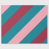 Burgund, Aquamarin und rosa, Diagonal gestreift | Geschenkpapier (Flach)