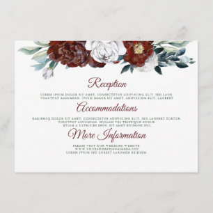 Burgund Aquamarin und White Wedding Information Gu Begleitkarte