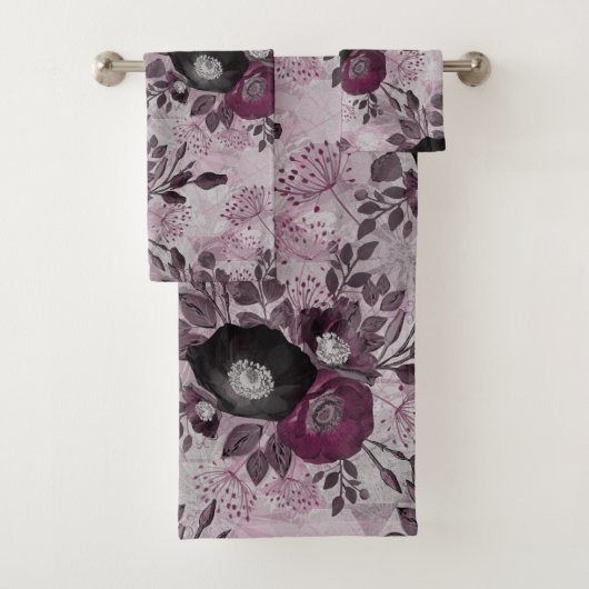 Burgund Aquarell Blume. Badhandtuch Set (Insitu)