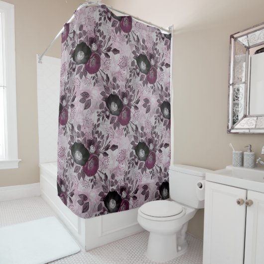 Burgund Aquarell Blume. Duschvorhang (Beispiel)