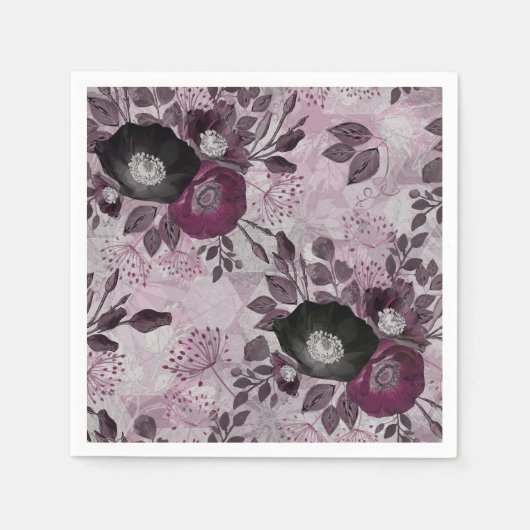 Burgund Aquarell Blume. Serviette (Vorderseite)