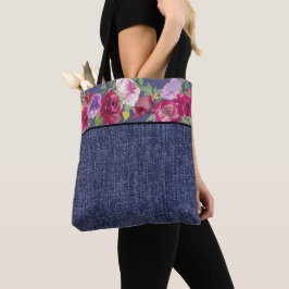 Burgund Aquarell-Blume und Denim Tasche