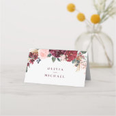 Burgund Aquarell Blütenblütenhochzeit Platzkarte (Rückseite)