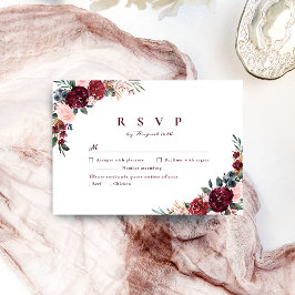 Burgund Aquarell Blütenblütenhochzeit RSVP Karte