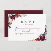 Burgund Aquarell Blütenblütenhochzeit RSVP Karte (Vorne/Hinten)