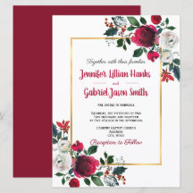 Burgund Aquarell Rose Blütengoldrahmen Hochzeit