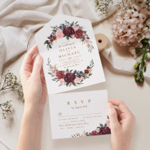 Burgund Aquarell Rustikale Hochzeit