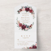 Burgund Aquarell Rustikale Hochzeit All In One Einladung (Innen Boden)