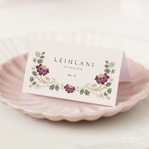 Burgund Art Nouveau Klapp-Platzkarten mit Blumenmo Platzkarte