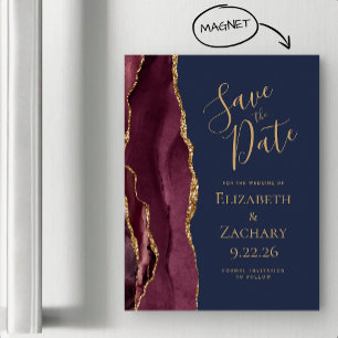 Burgund Atlantikblau Gold Magnetisch Save-the-Date Magnetkarte